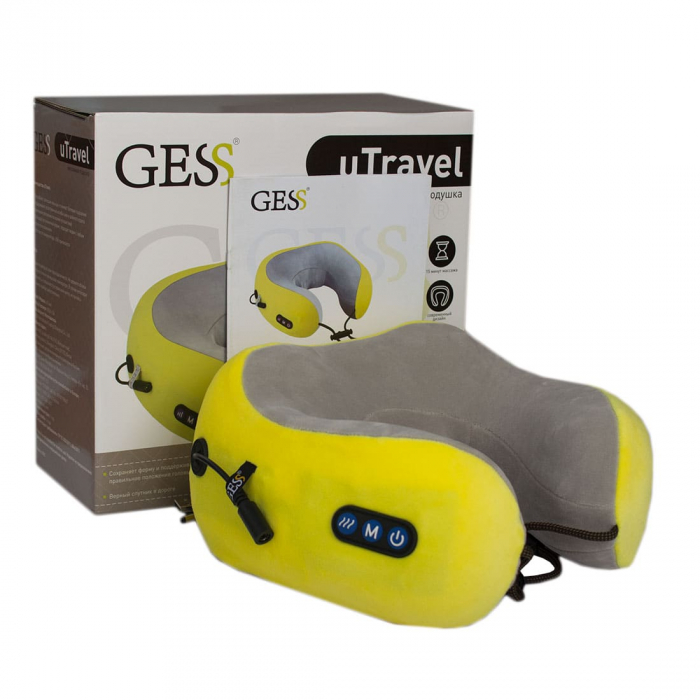 Купить Подушка для путешествий uTravel, массажная подушка, роликовый массаж, прогрев, GESS-136 yellow в интернет-магазине