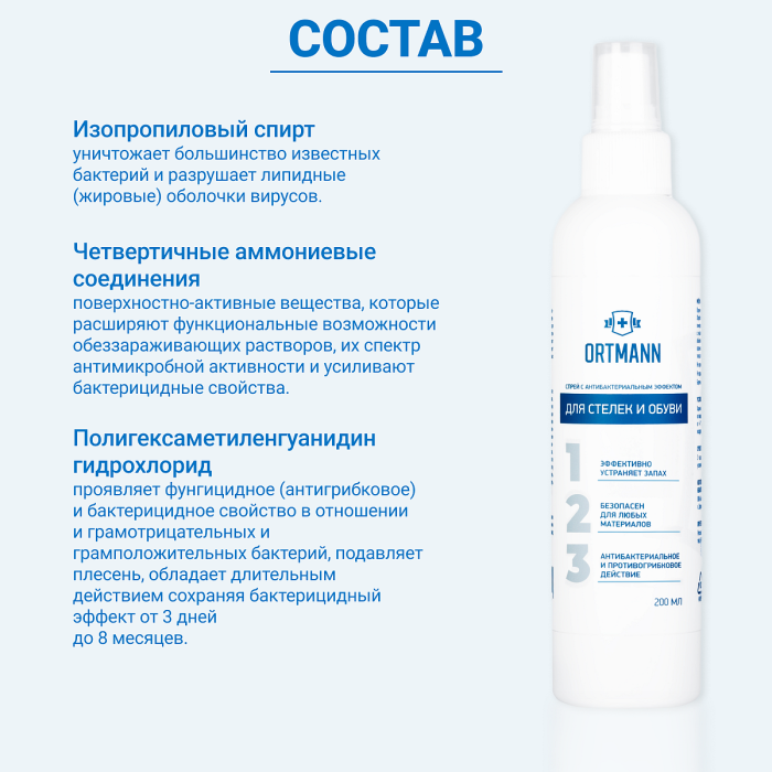Купить Антибактериальный спрей для стелек и обуви ORTMANN в интернет-магазине